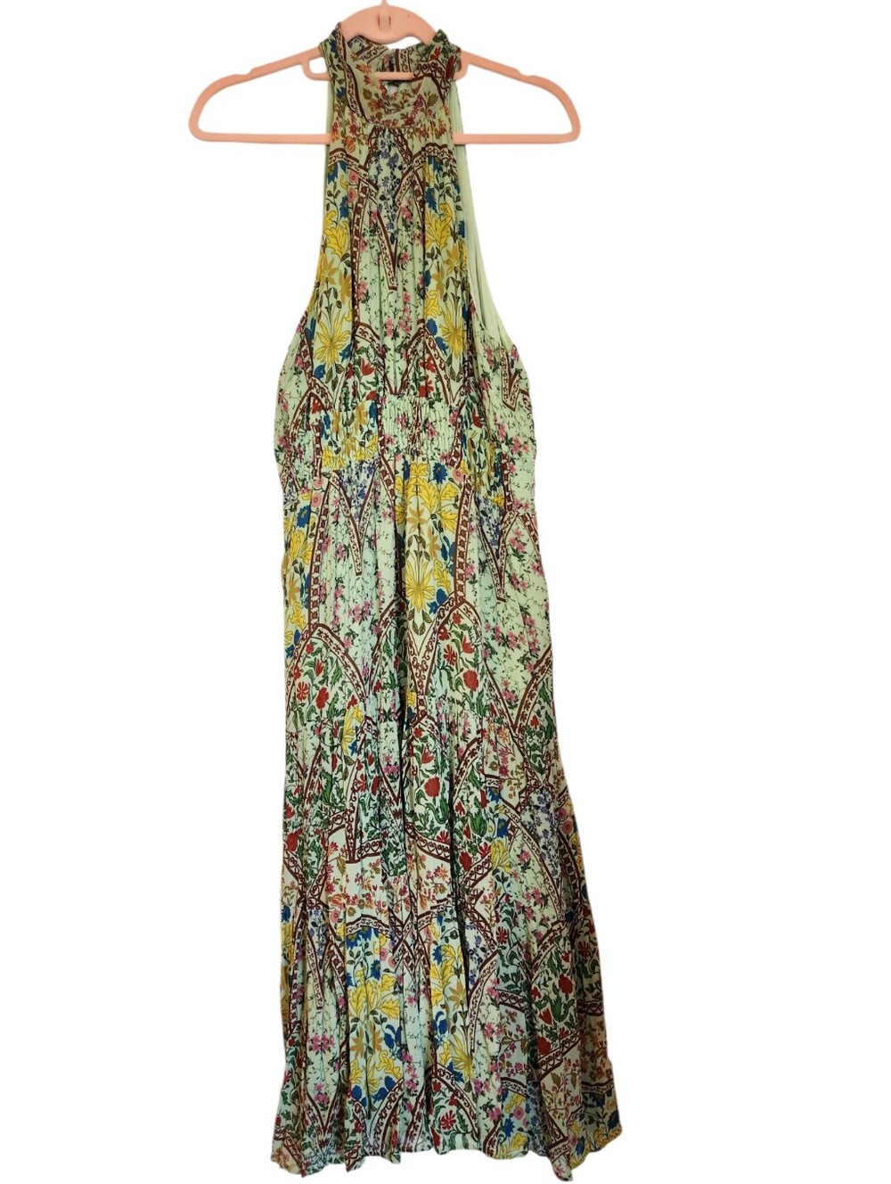 Anthropologie The Somerset Maxi Dress Halter Edition Green Motif Size XL Lined - Picture 2 of 15